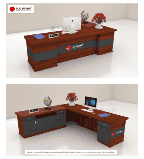 Scomfort SC-EX111 Executive Table with Pedestal and Drawer with Side Runner with decorative planter box